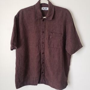 FLAX Linen Men's Button Down Shirt Brown. Small?